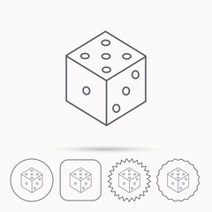 Dice icon. Casino gaming tool sign.