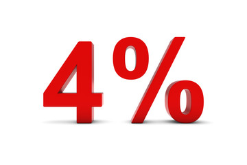4% - Four Percent Red 3D Text Isolated on White