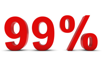 99% - Ninety Nine Percent Red 3D Text Isolated on White