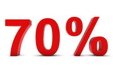 70% - Seventy Percent Red 3D Text Isolated on White
