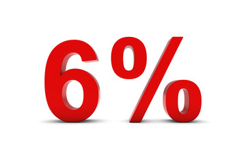 6% - Six Percent Red 3D Text Isolated on White