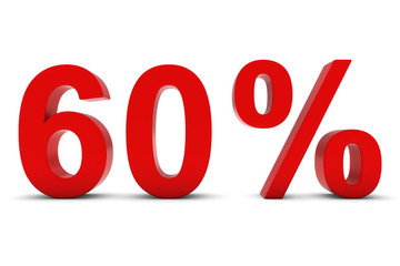 60% - Sixty Percent Red 3D Text Isolated on White