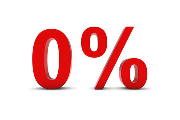 0% - Zero Percent Red 3D Text Isolated on White