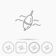 Fishing float icon. Bobber in waves sign.