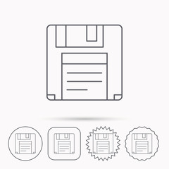 Floppy disk icon. Retro data storage sign.