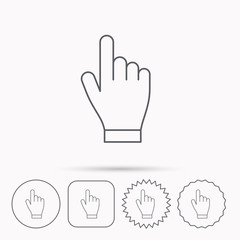 Click hand icon. Press or push pointer sign.