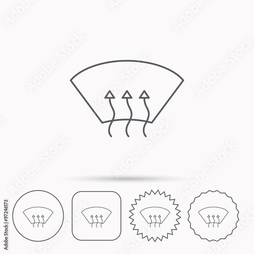 "Heated window icon. Windshield arrows sign." Stock image and royalty