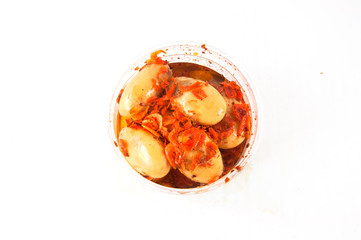 sweet zalacca with chili syrup and dried shrimp in the cup isola