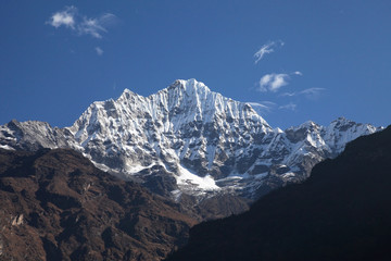 Thamserku peak (6,608m). Thamserku is a mountain in the Himalaya of eastern Nepal.