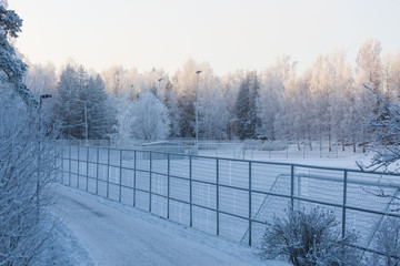 Public playing field at winter