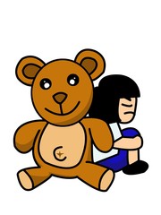 girl and bear doll cartoon illustration