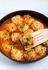 meatballs in a pan on the background