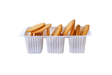 round crackers with sugar on white background