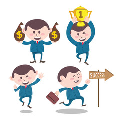 set of success business man in various poses isolated on white background