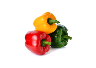 red yellow green bell pepper on white background