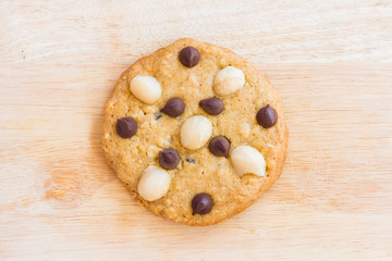 Cookies, Macadamia and Chocolate Chip on Wooden background