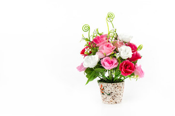 Plastic flowers isolate on white background, Fake flowers.