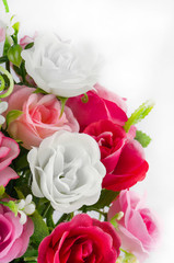 Plastic flowers isolate on white background, Fake flowers.