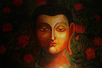 Painting of Lord Buddha.  Portrait drawing of lord Gautam Buddha. also known as Siddhartha Gautama,