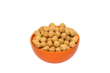 Sweet corn balls in orange bowl isolated on white background