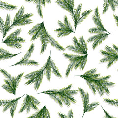 Seamless pattern with spruce or pine branches. Christmas tree. Fabric ornament. Vector, EPS 10