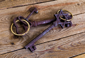 vintage key on wooden background