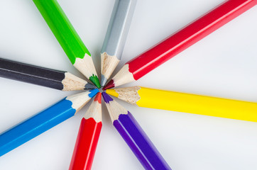 Fototapeta premium Colour pencils on white background - can use for background.