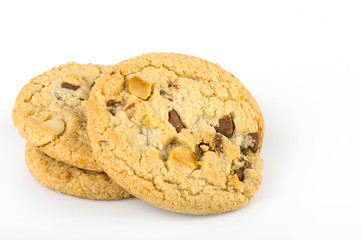 Chocolate chip cookies isolate on white bachground.
