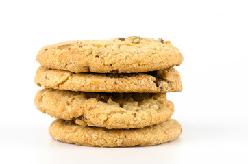 Chocolate chip cookies isolate on white bachground.