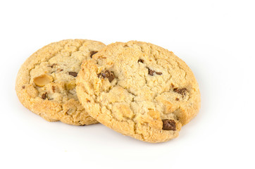 Chocolate chip cookies isolate on white bachground.