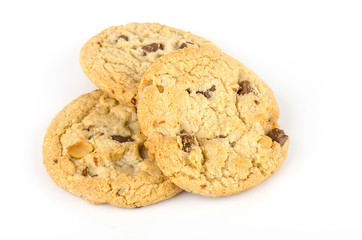 Chocolate chip cookies isolate on white bachground.