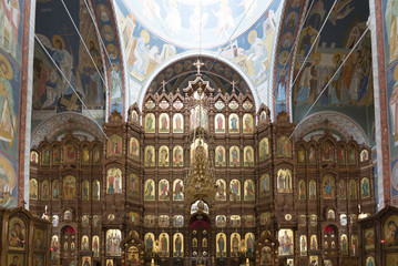 Fototapeta na wymiar iconostasis at Cathedral of St. Alexander Nevsky in Nizhny Novgorod, Russia. 19th century