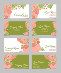 Fototapeta na wymiar Set of four double-sided floral business cards