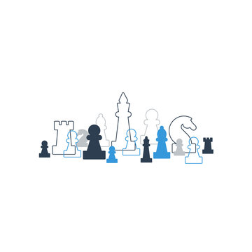 Lined up chess pieces, chess club or school, competition or strategy concept.