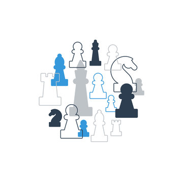 Template with chess pieces. Chess club or school, competition or strategy concept.