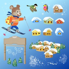 Obraz premium Vintage Winter Card Design Elements