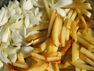 Potato chips and cutting onions