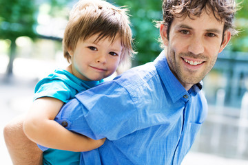 Father and son outdoors
