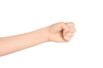 Beauty and Health theme: beautiful elegant female hand show gesture on an isolated white background in studio