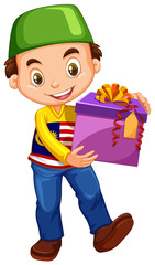 Muslim boy holding box of present