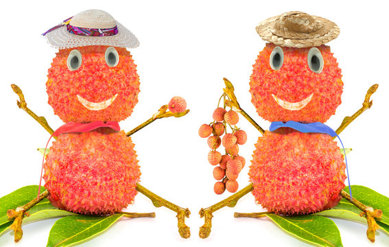  litchis pantins souriants avec &eacute;charpe grappe letchis 