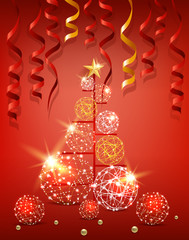 Christmas greeting card with decorative items and serpentine.