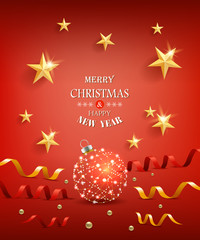 Christmas greeting card with stars and serpentine.
