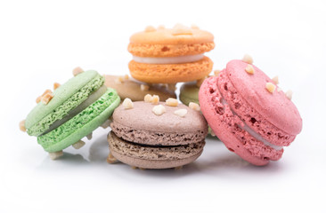 A french sweet delicacy, macaroons variety closeup.