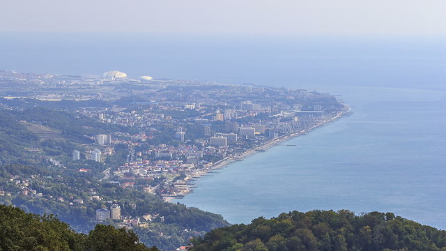 The view from the lookout tower to Adler on mount Akhun timelapse, Khosta district, Sochi, Russia