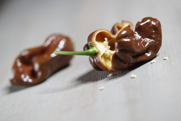 habanero chocolate on wooden background