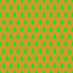 Golden Christmas background with green trees alternately in a row beneath it