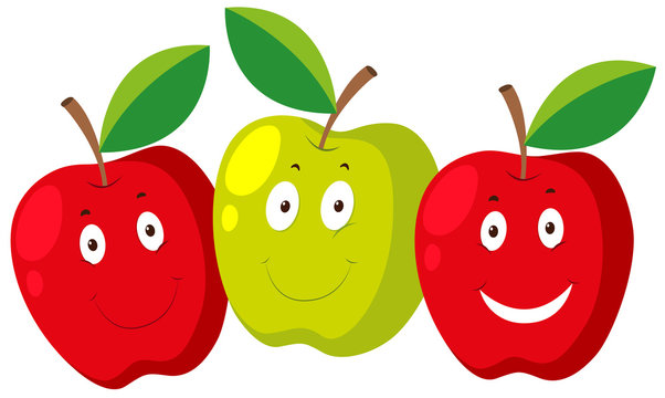 Fresh apple with happy faces