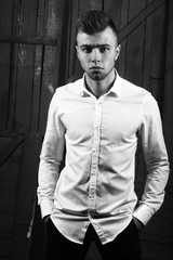 Young man in white shirt