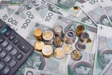 Fototapeta premium Polish money and calculator
